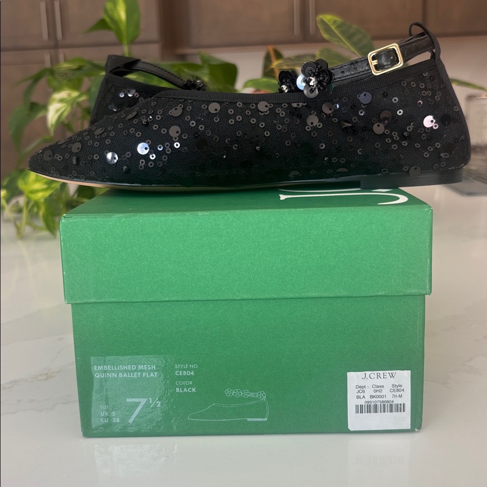 J. Crew Quinn Black Sequin And Mesh Ballet Flats w/Removable Ankle Strap Sz 7.5 - Picture 11 of 12